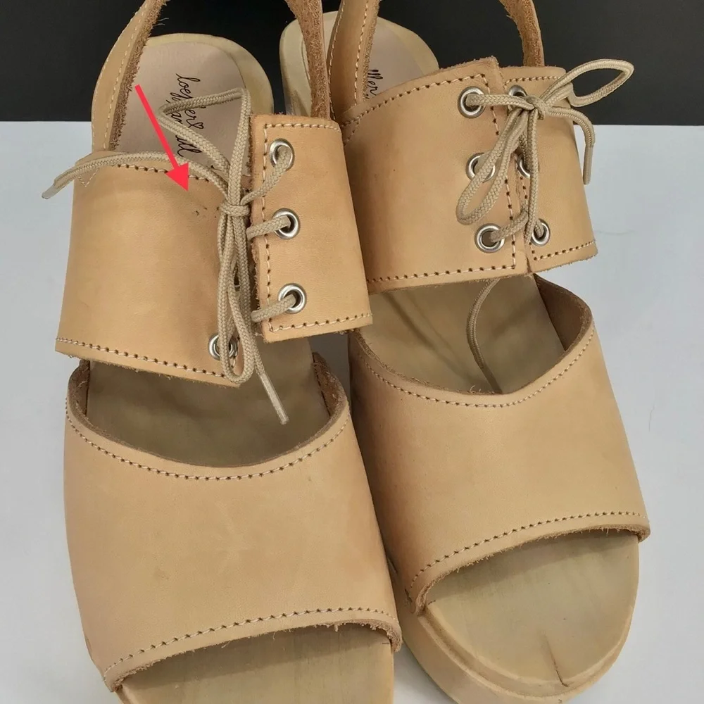Loeffler Randall Beige Leather Open Toe Block Heel Clog Sandals Size 39 US 8.5